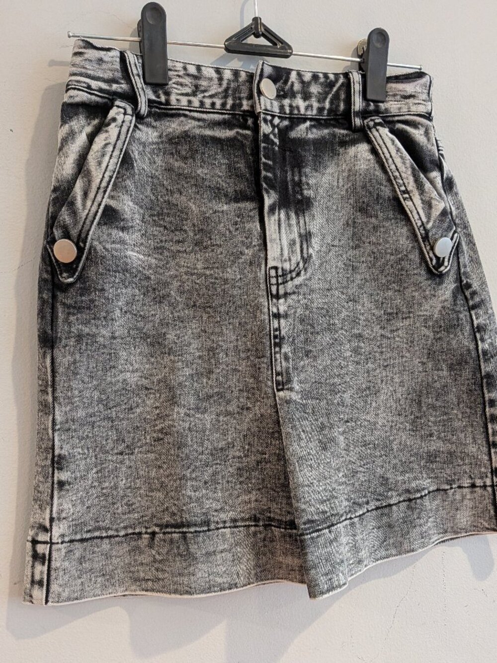 Stéph Australian Design Black Acid Wash Denim Mini Skirt Adjustable Waist Size 7
